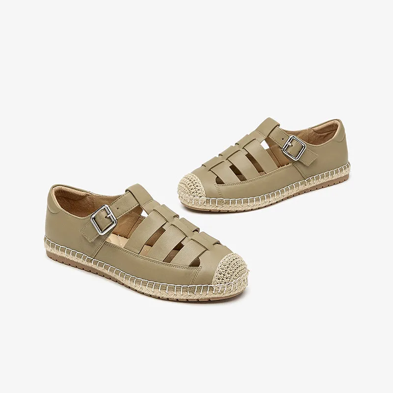BeauToday Leather Fisherman Espadrilles Flats with Buckle Closure for Women