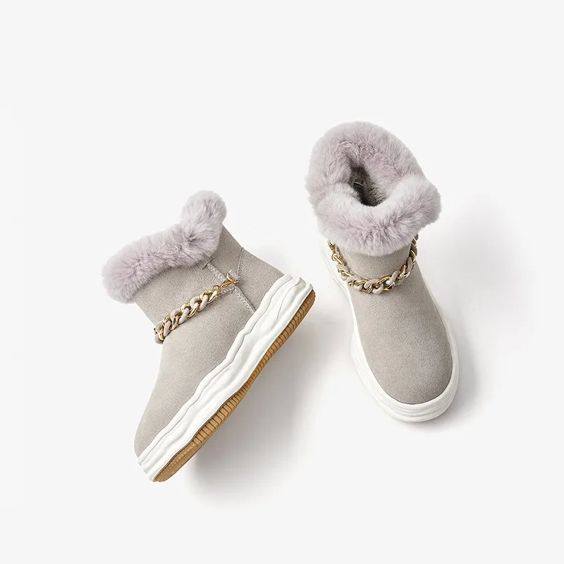 BeauToday Women Cow Suede Leather Ankle Boots Snow Boots with Chain Decoration