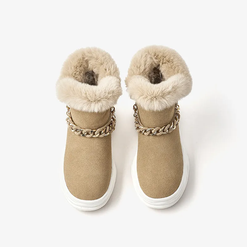 BeauToday Women Cow Suede Leather Ankle Boots Snow Boots with Chain Decoration