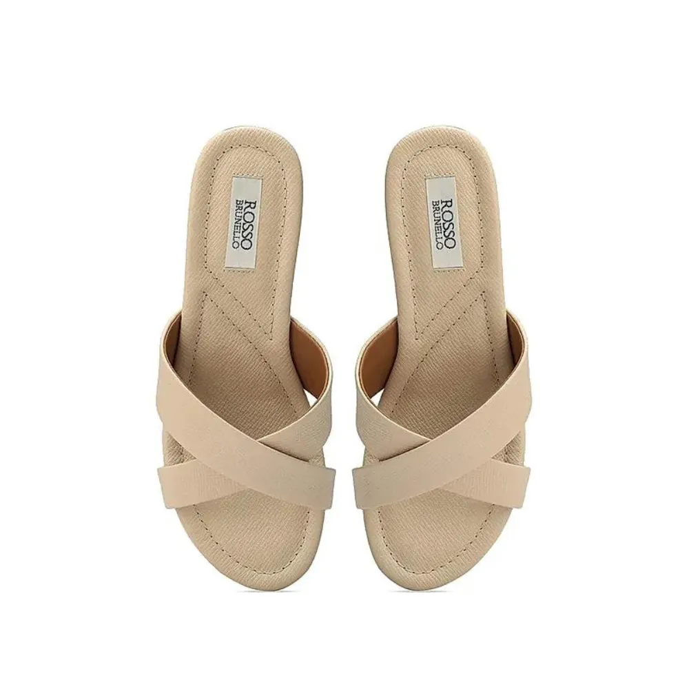 Beige Criss Cross Strap Wedges