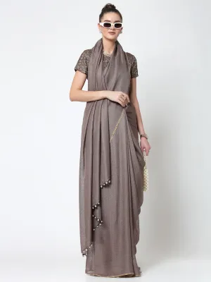 Beige Jute Saree With Pearls