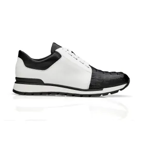Belvedere 33631 Titan Men's Shoes Black & White Exotic Caiman Crocodile / Calf-Skin Leather Casual Sneakers (BV3169)