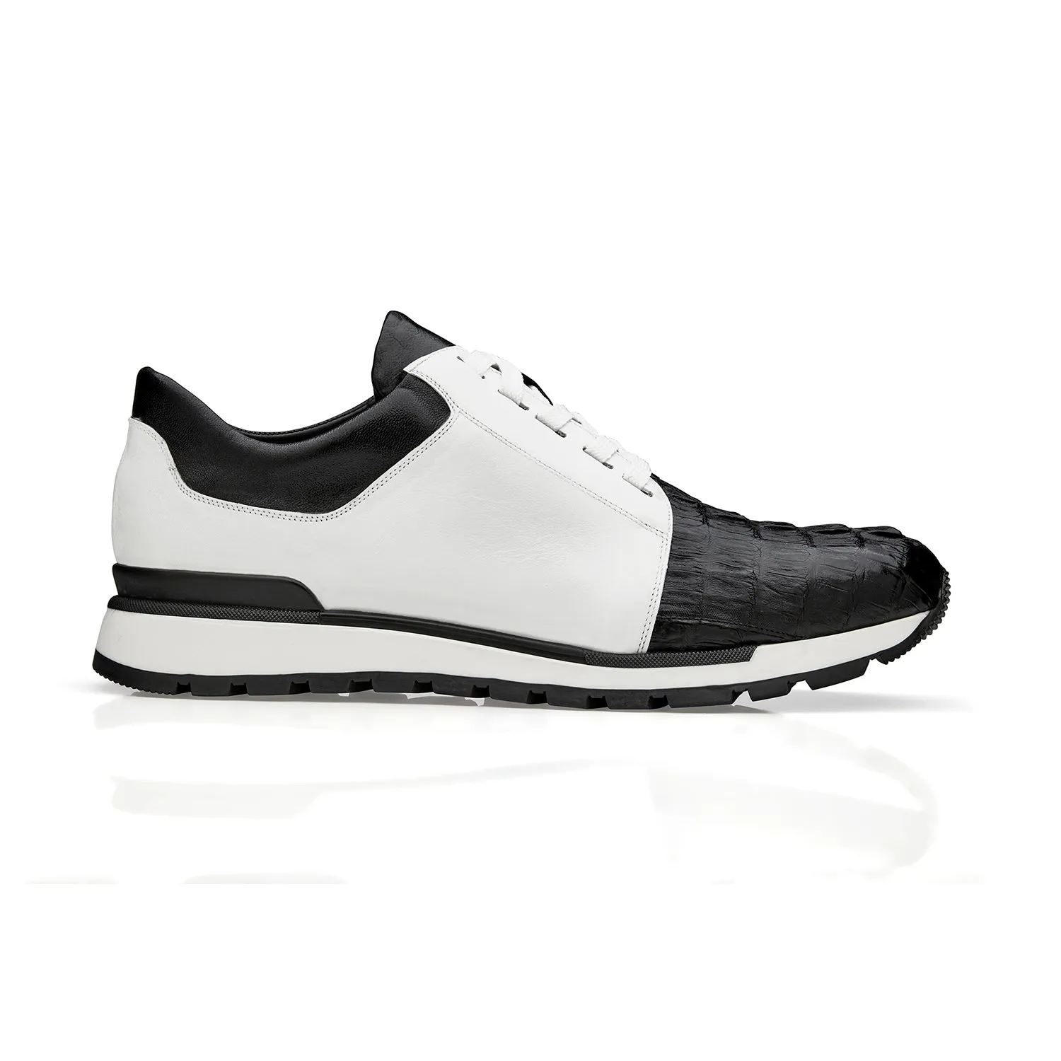 Belvedere 33631 Titan Men's Shoes Black & White Exotic Caiman Crocodile / Calf-Skin Leather Casual Sneakers (BV3169)