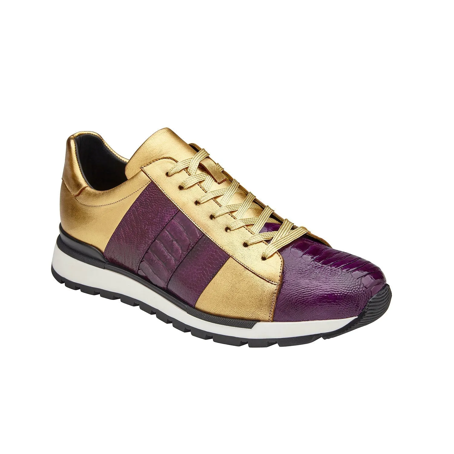 Belvedere Blake 33629 Shoes Men's Purple & Gold Exotic Genuine Ostrich / Calf-Skin Leather Casual Sneakers (BV3167)