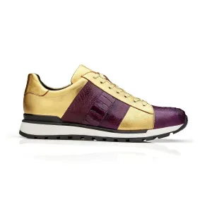 Belvedere Blake 33629 Shoes Men's Purple & Gold Exotic Genuine Ostrich / Calf-Skin Leather Casual Sneakers (BV3167)
