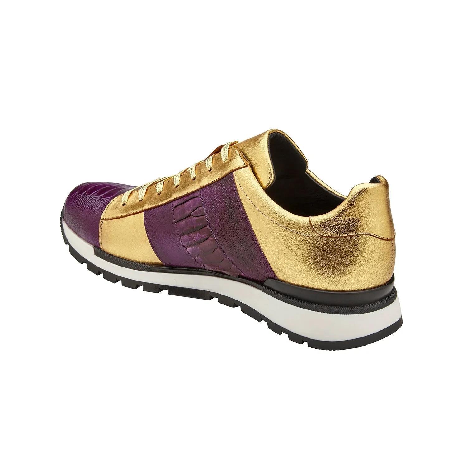 Belvedere Blake 33629 Shoes Men's Purple & Gold Exotic Genuine Ostrich / Calf-Skin Leather Casual Sneakers (BV3167)