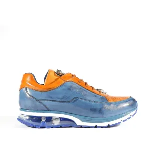 Belvedere E01 Flash Men's Shoes Blue Safari & Almond Exotic Ostrich / Calf-Skin Leather Casual Sneakers (BV2967)