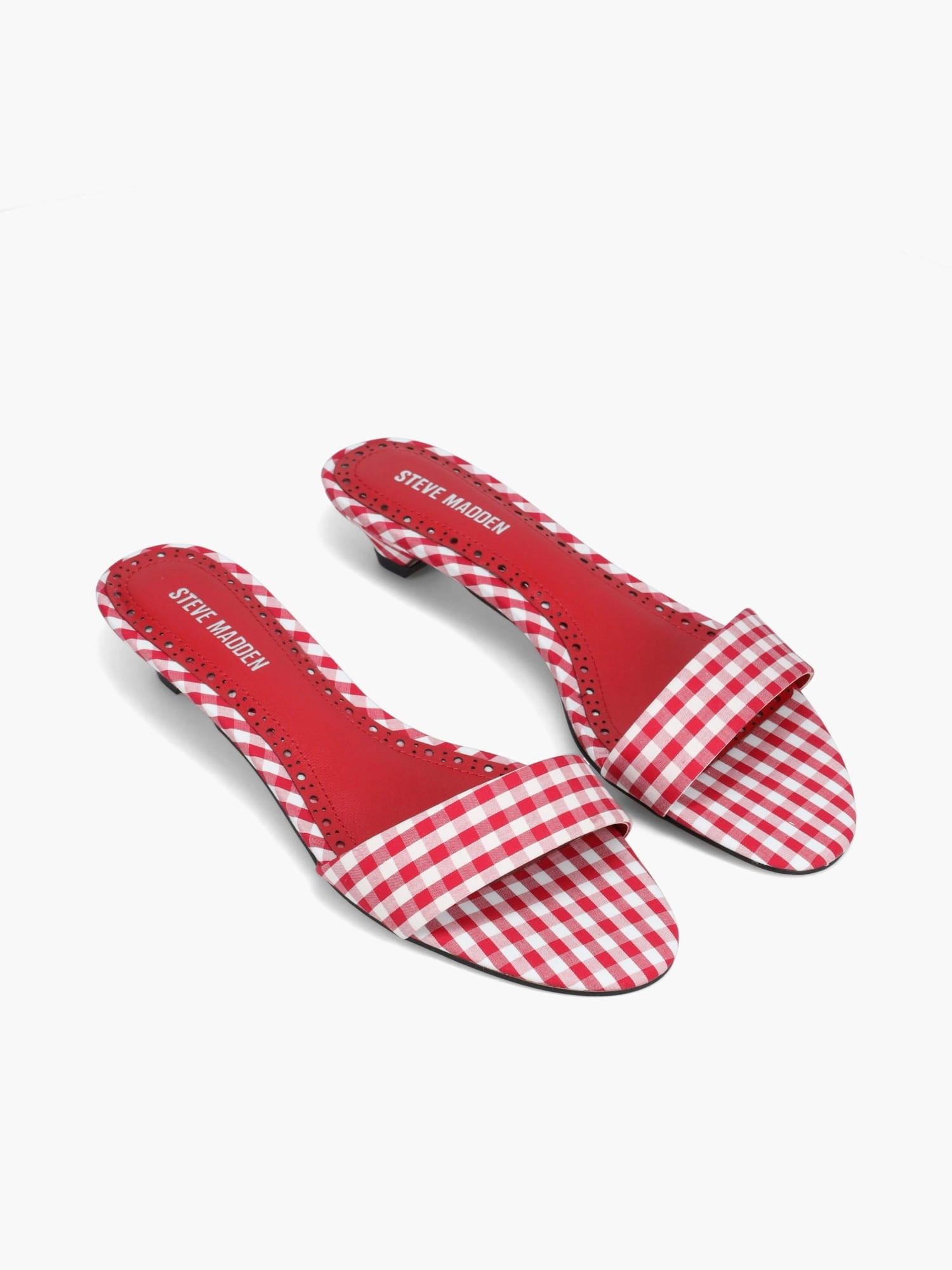 Berry Red Ginghan Fabric Sleek Feel