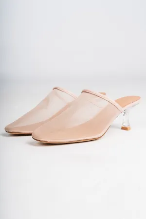 Bette mesh mule kitten heel nude