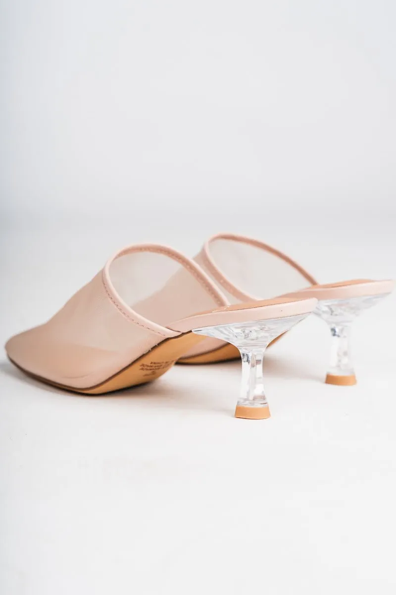 Bette mesh mule kitten heel nude