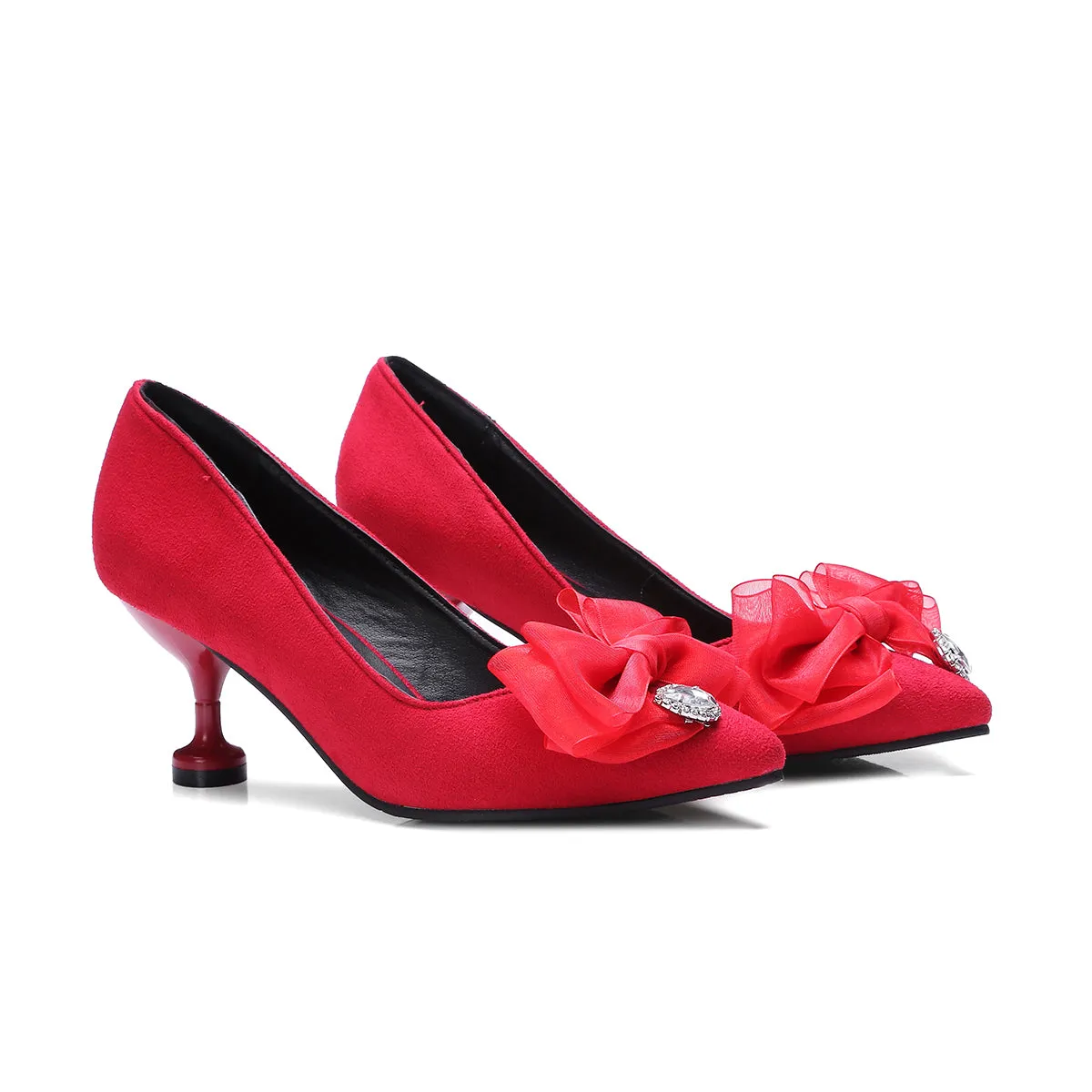 Bigsizeheels Sexy pointy floral stilettos -Red