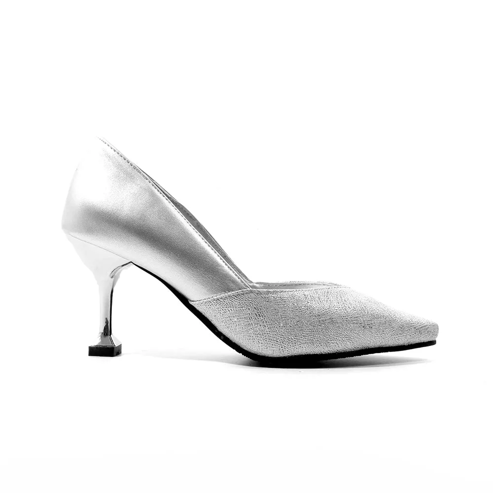 Bigsizeheels Trendy Slip-On Pointed Toe Stiletto Heels - Silver