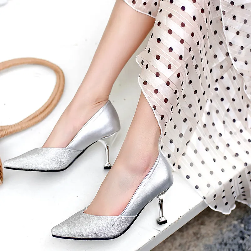 Bigsizeheels Trendy Slip-On Pointed Toe Stiletto Heels - Silver