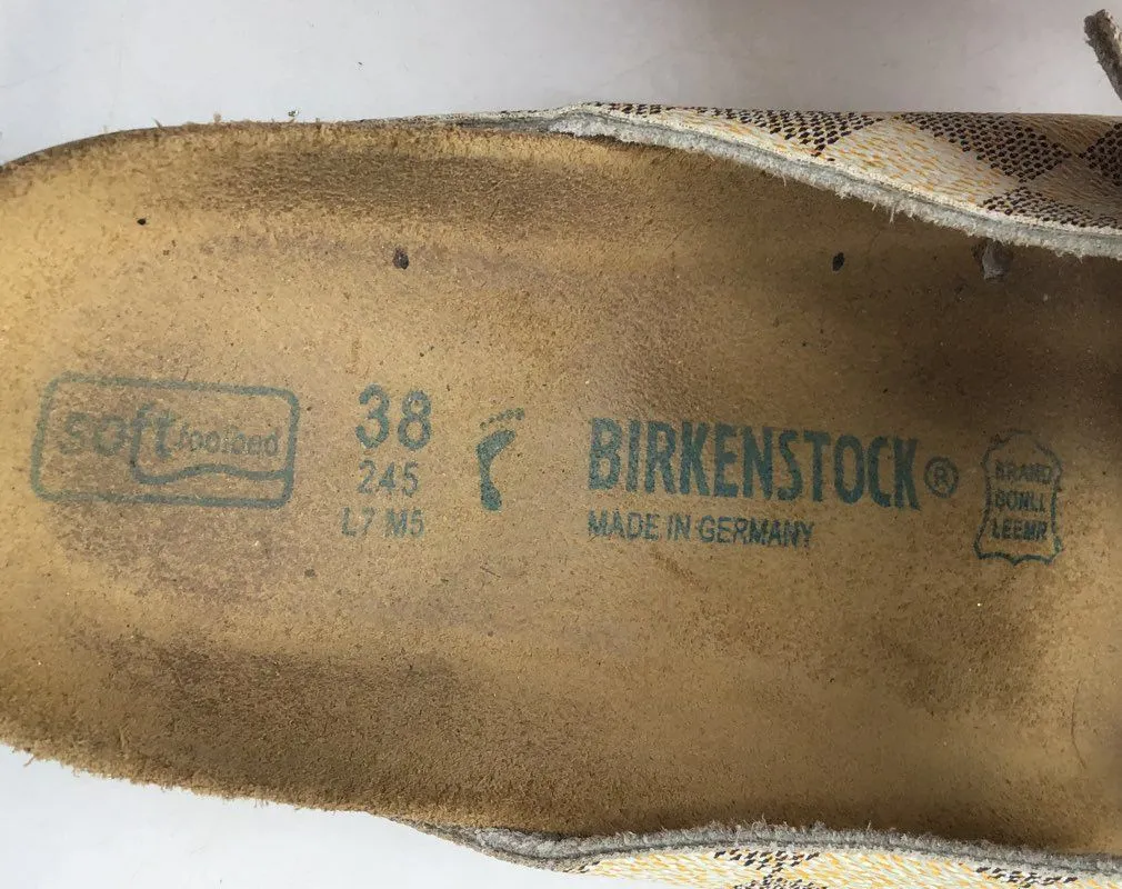 Birkenstock Women's Tan Brown Check Open Toe Slip-On Slide Sandals - Size 7