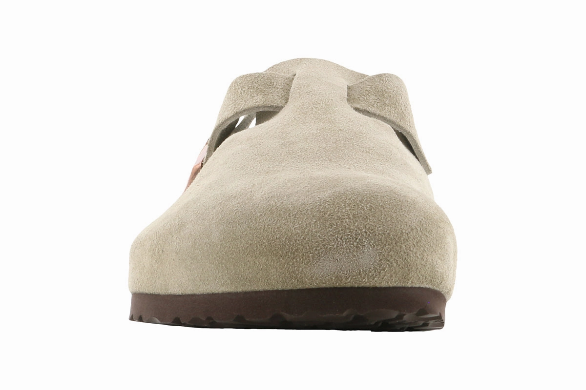 Birkenstock Boston Soft Footbed Suede Leather Taupe Textured Grip