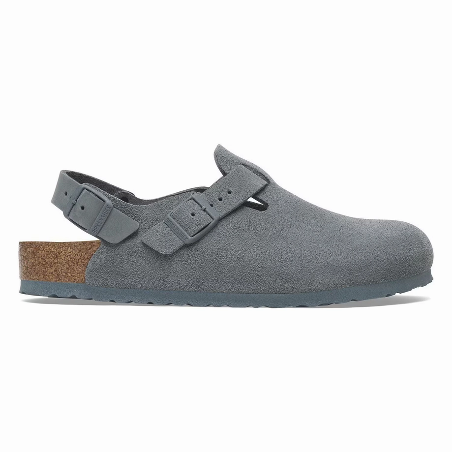 Birkenstock Women's Tokio Clog - Basalt Gray Suede Velvet-Finish Training Beach Vibe
