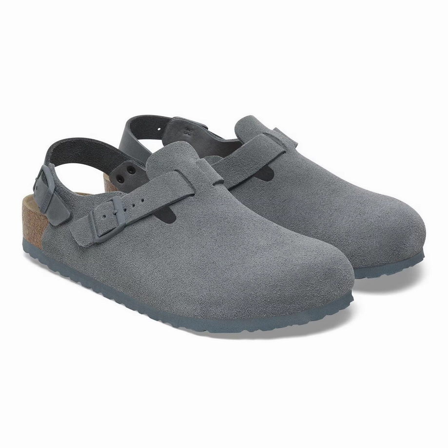 Comfort Curve Birkenstock Women's Tokio Clog - Basalt Gray Suede Velvet-Finish