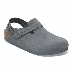 Birkenstock Women's Tokio Clog - Basalt Gray Suede Velvet-Finish Everywhere Fit City Pace Birkenstock Women's Tokio Clog - Basalt Gray Suede Velvet-Finish