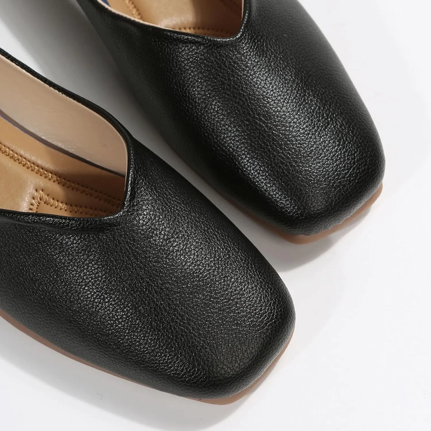 Black Flats for Women Slip On Loafers Flat Dress Shoes Business Casual Shoes Square Toe Work Shoes Ballet Flat