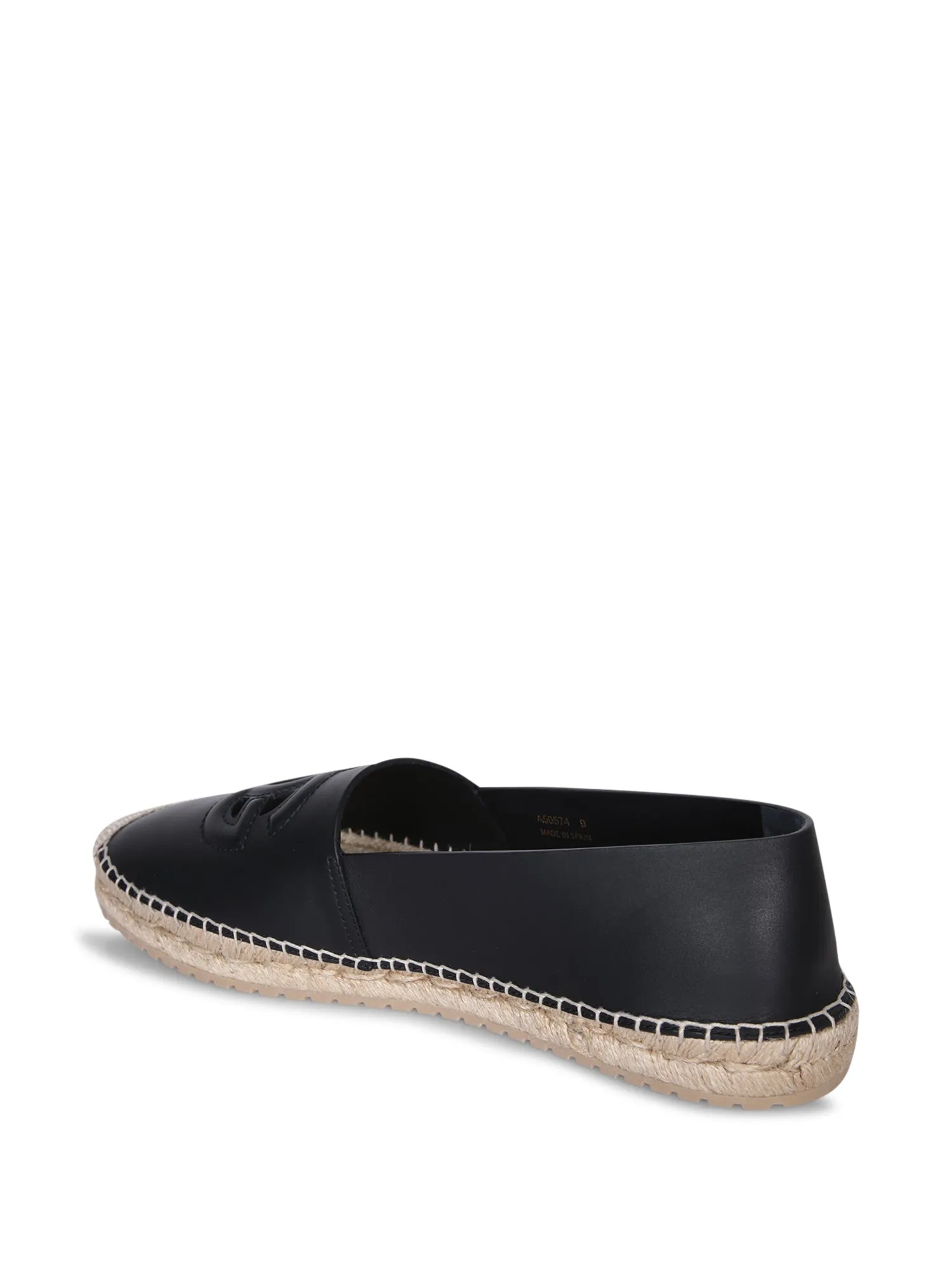 Black Leather Logo Espadrilles
