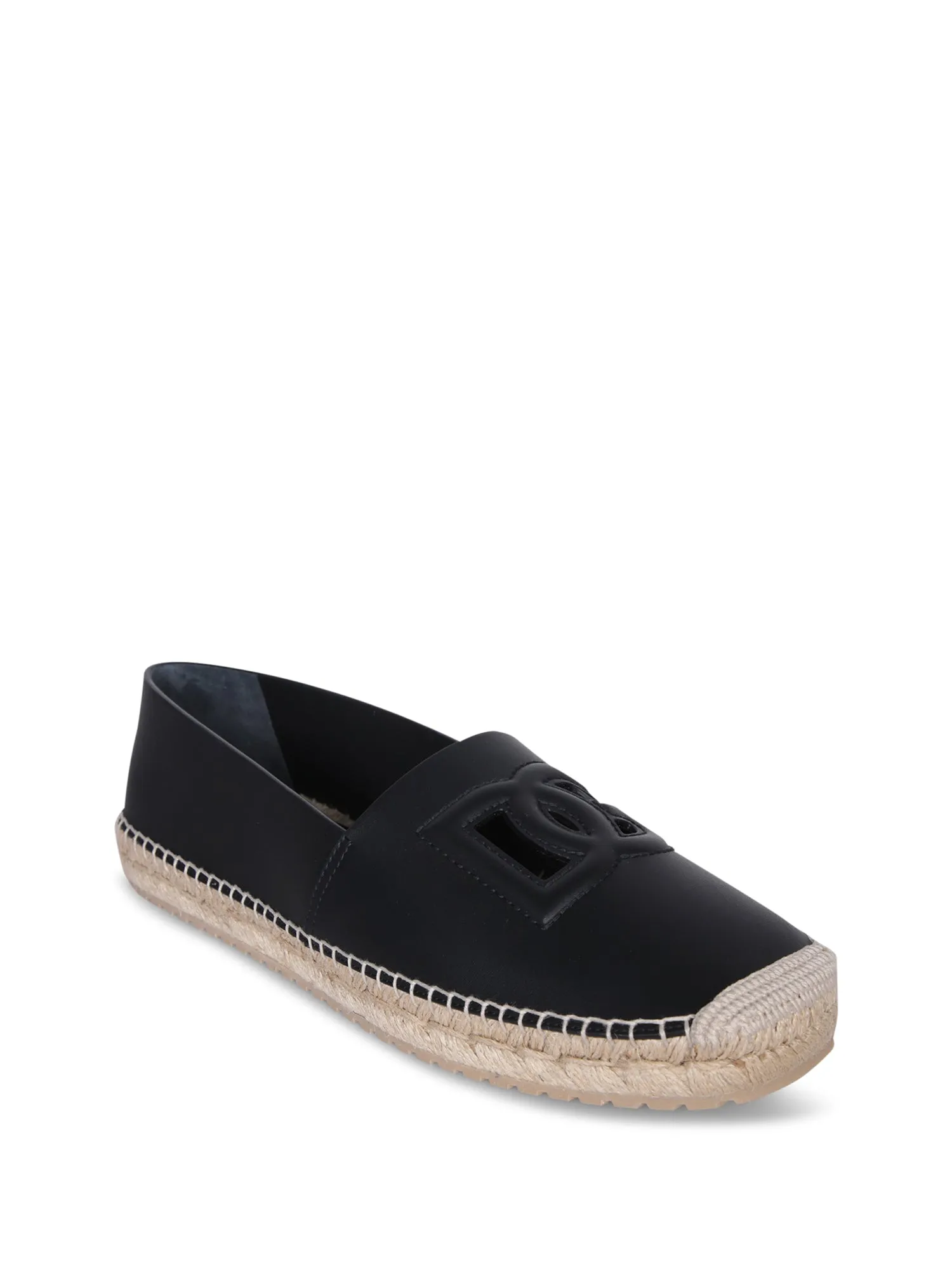Black Leather Logo Espadrilles
