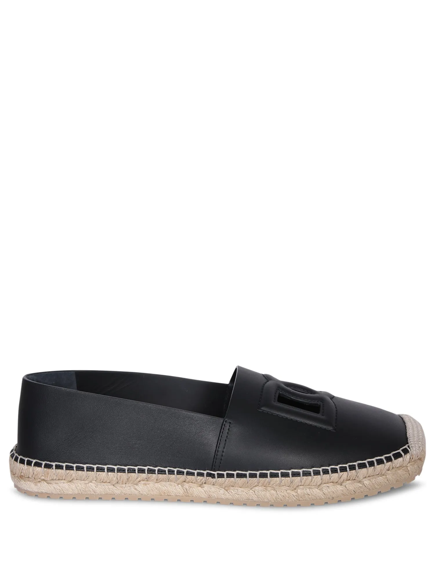 Black Leather Logo Espadrilles