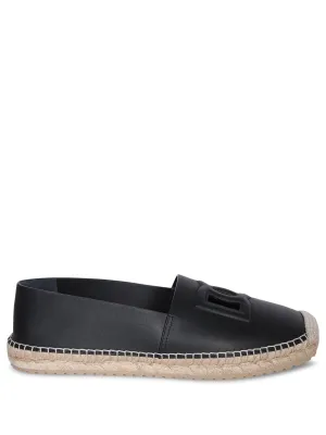 Black Leather Logo Espadrilles
