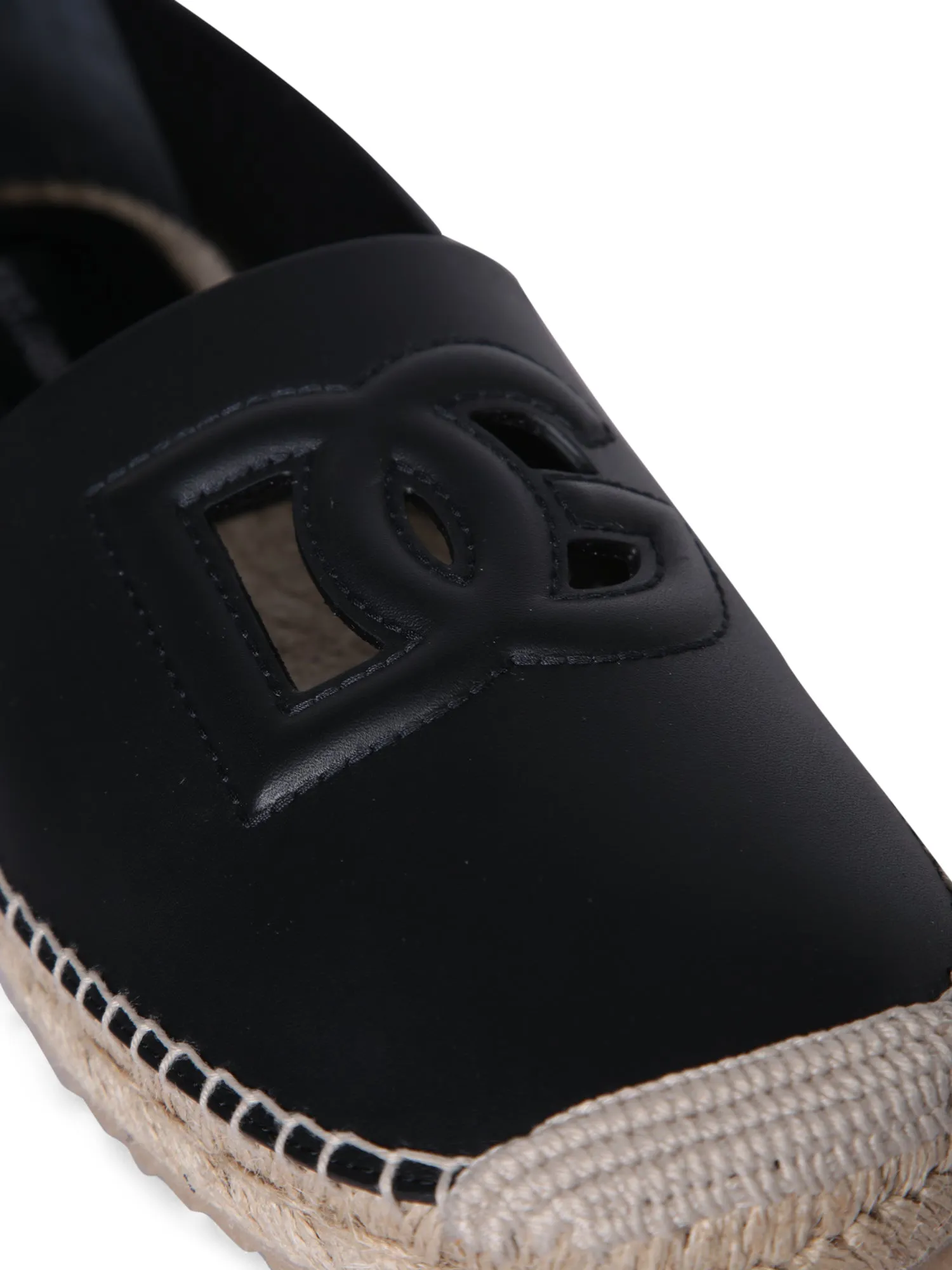 Black Leather Logo Espadrilles