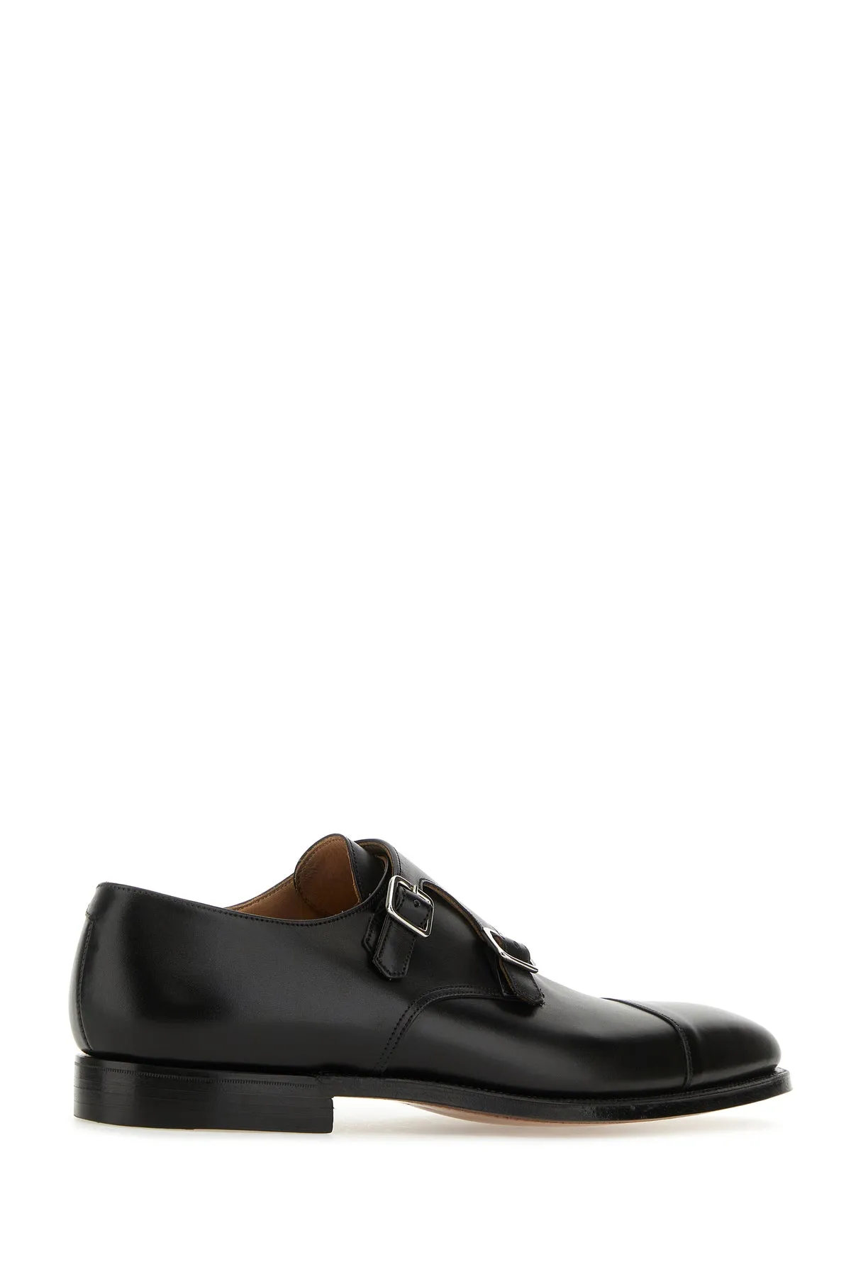 Black leather Lowndes monk strap shoes