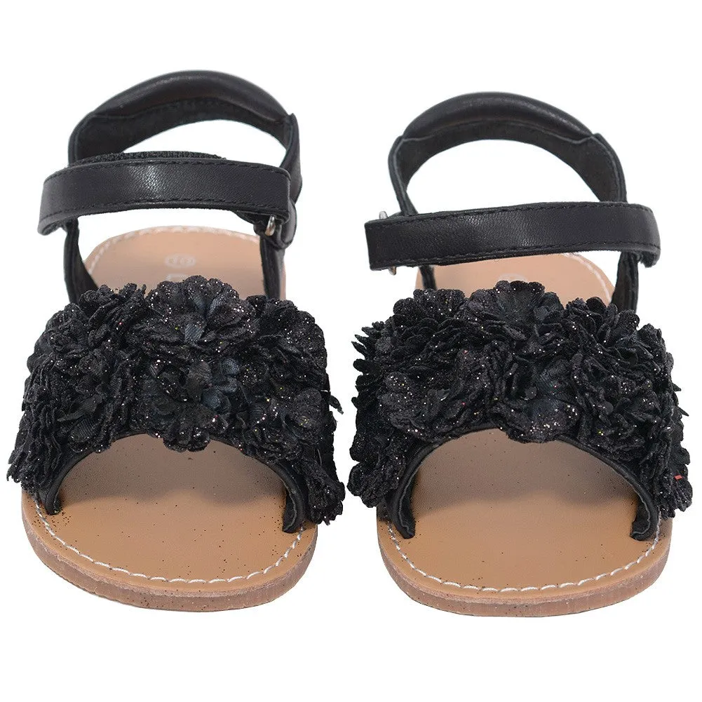 Black Sparkle Flower Summer Sandal Toddler Girl 5-10