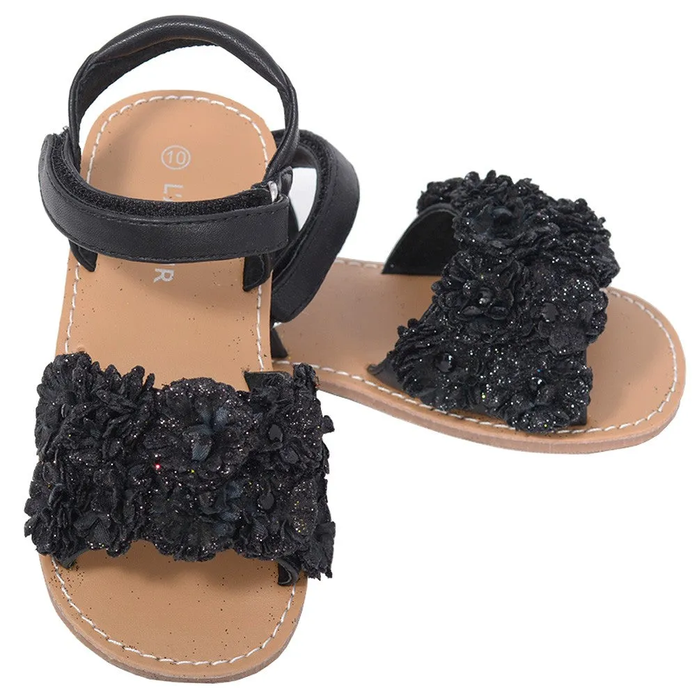 Black Sparkle Flower Summer Sandal Toddler Girl 5-10