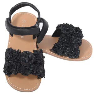 Black Sparkle Flower Summer Sandal Toddler Girl 5-10