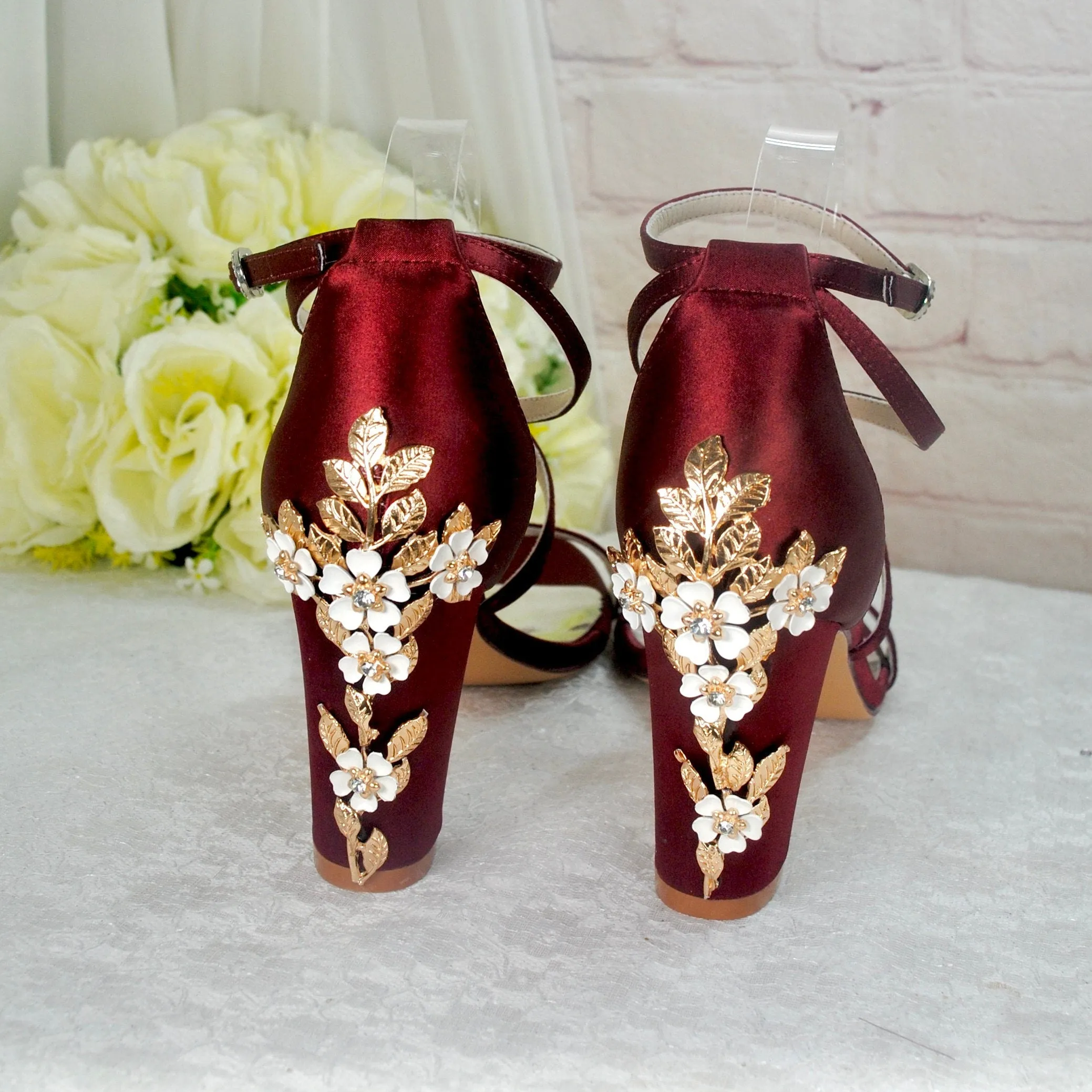 Block Heels with Cherry Blossom