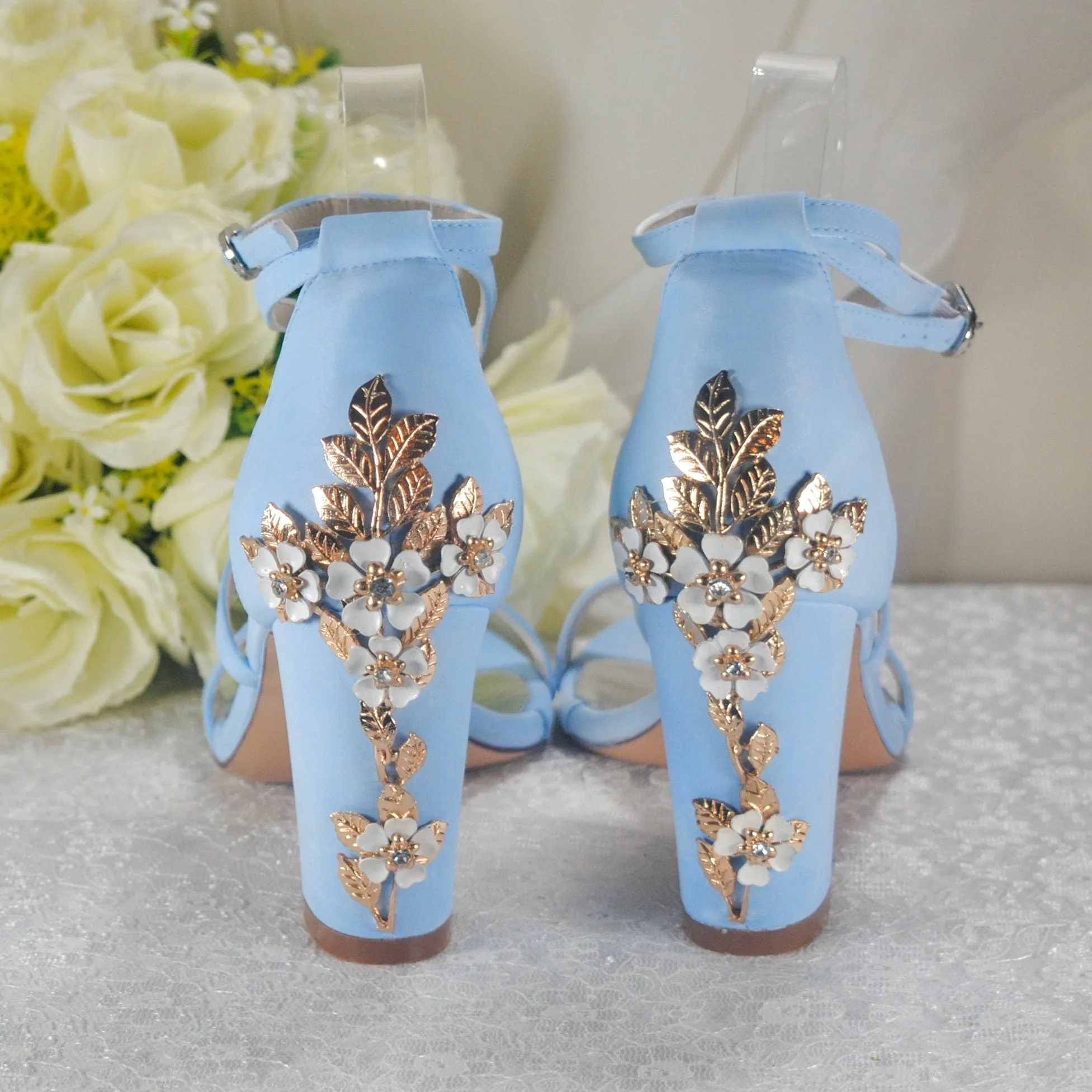 Block Heels with Cherry Blossom