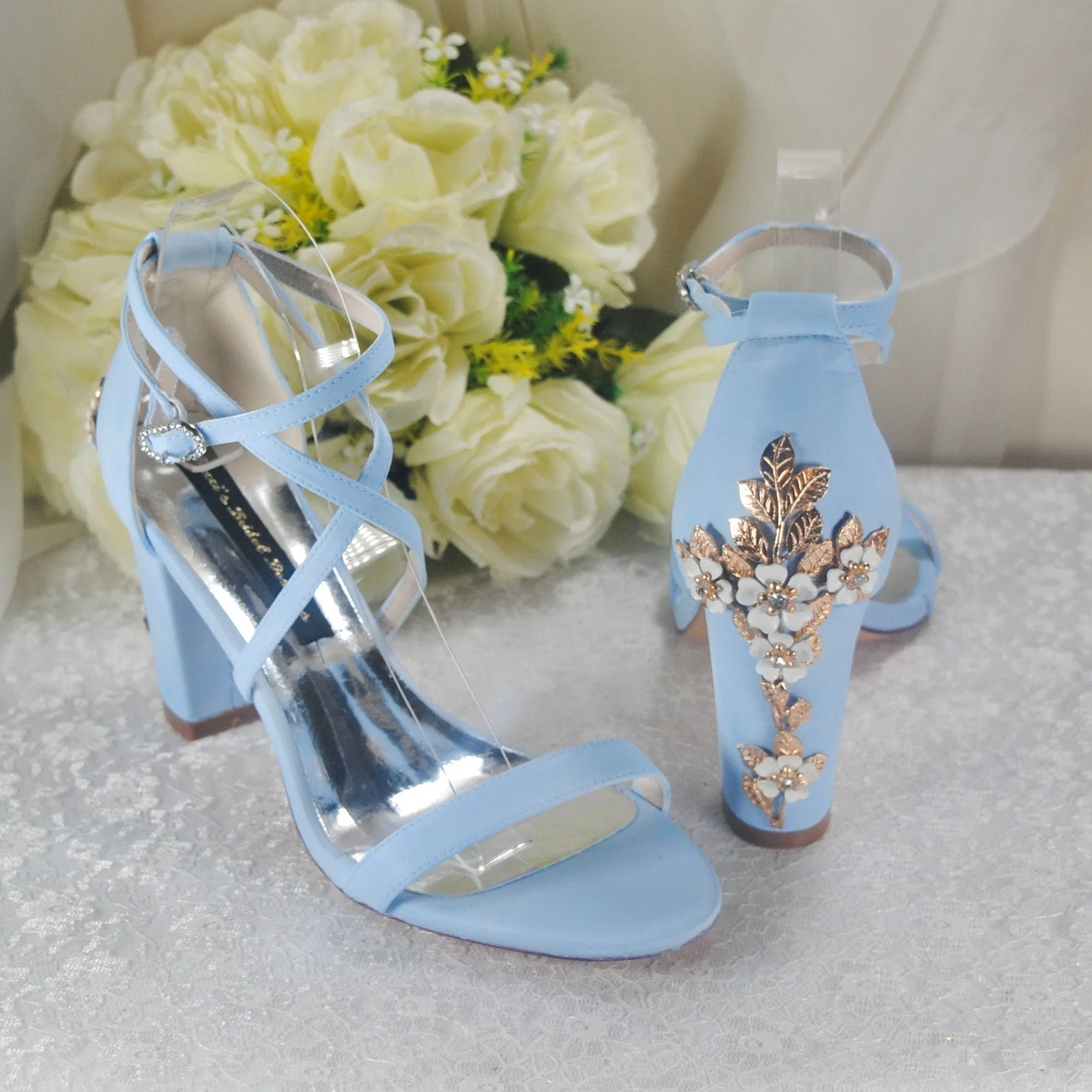 Block Heels with Cherry Blossom
