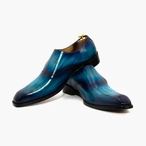 Blue-Black Single Strap Monk Leather Shoes