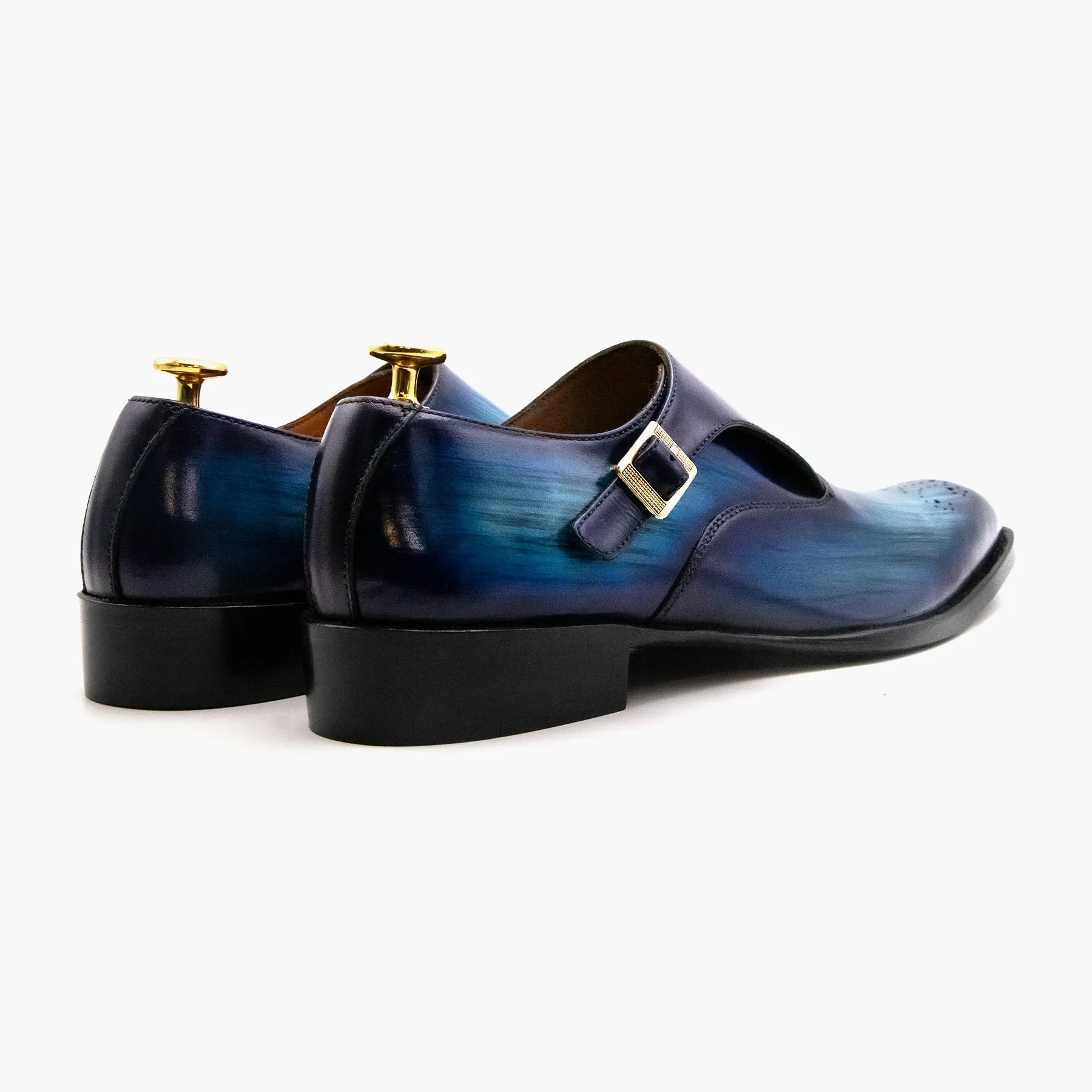 Blue-Black Single Strap Monk Leather Shoes