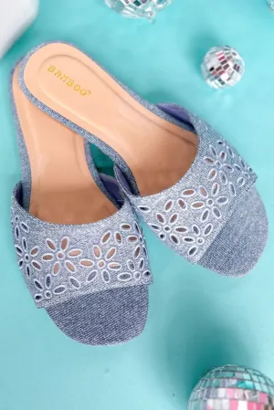 Blue Denim Embroidered One Band Slide Sandals *FINAL SALE*