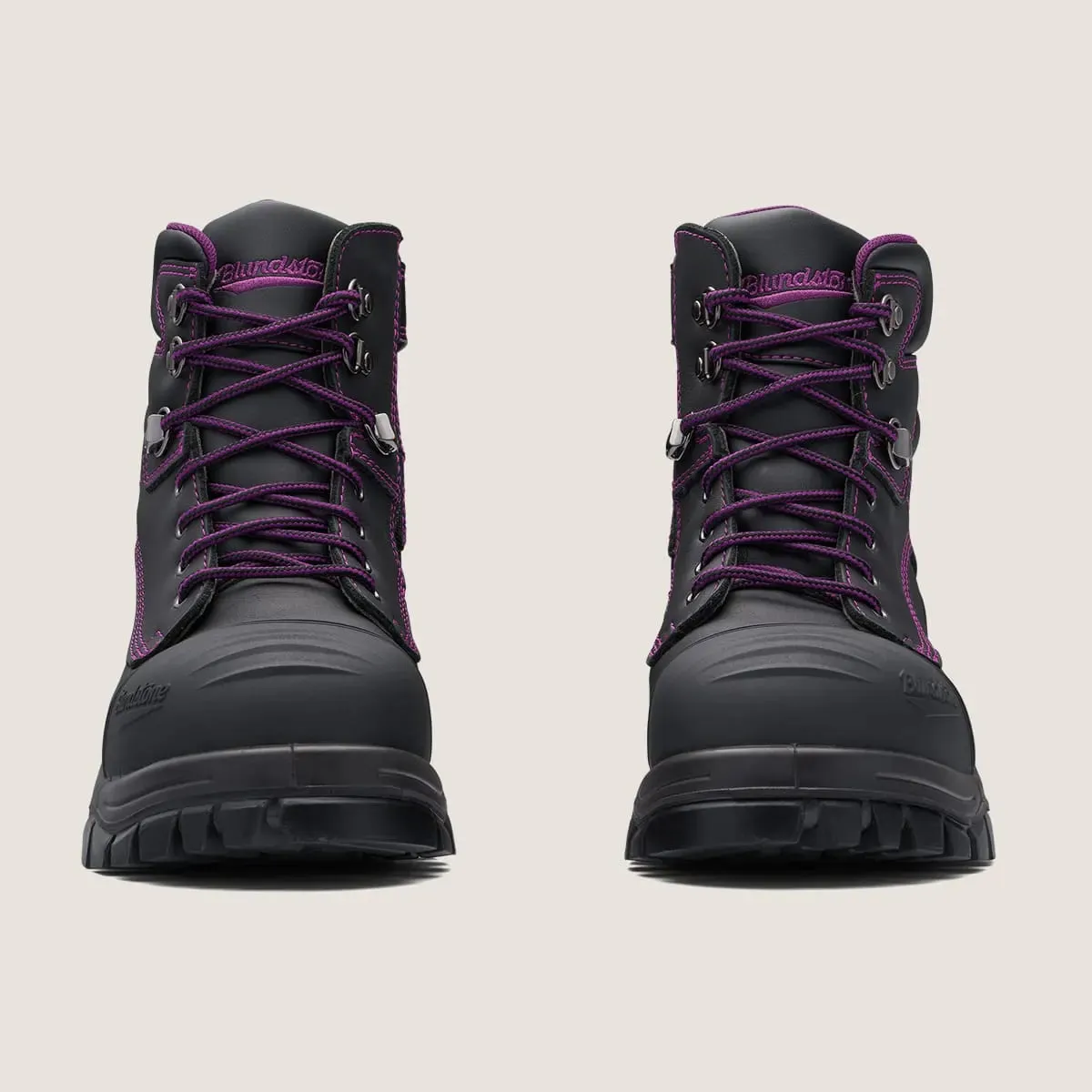 BLUNDSTONE  -  897 WOMENS WORK & SAFETY BOOTS - BLACK with PURPLE STITCHING