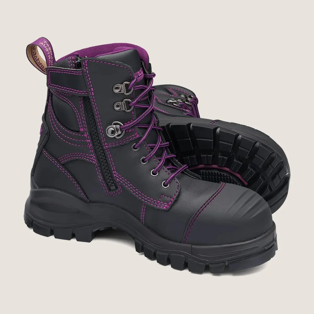 BLUNDSTONE  -  897 WOMENS WORK & SAFETY BOOTS - BLACK with PURPLE STITCHING