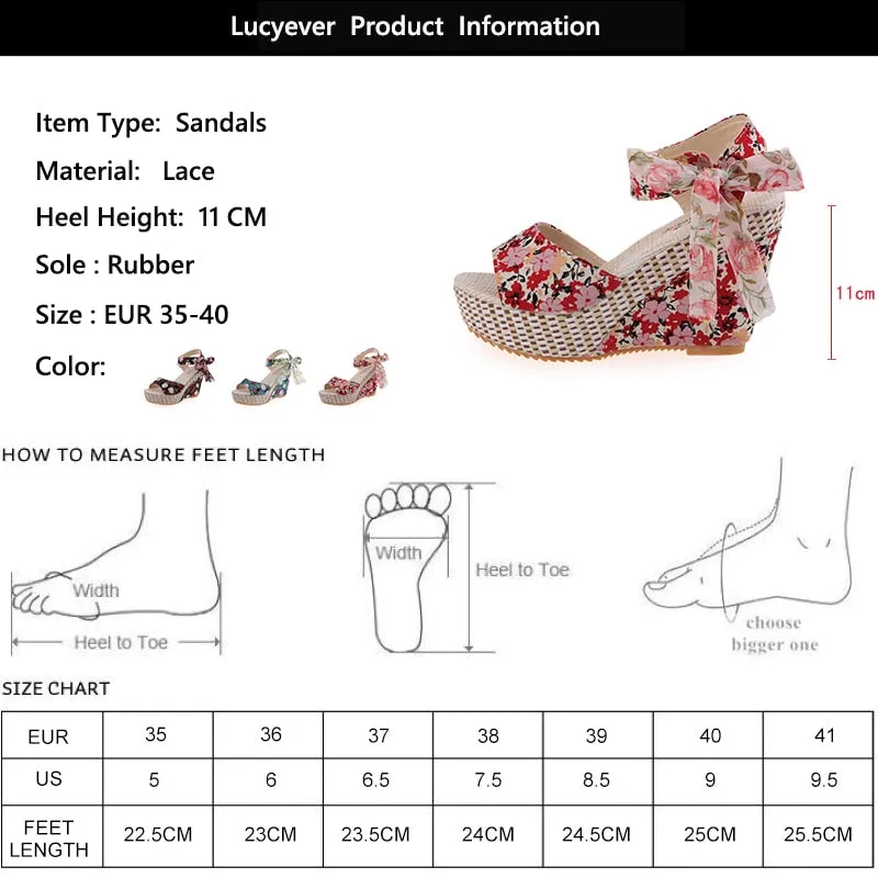 Bohemian Floral Wedge Sandals with Ankle Strap Butterfly Knot Design
