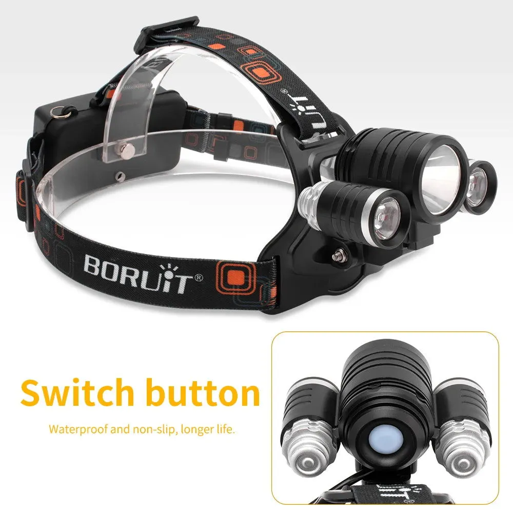 BORUiT 2000LM Super Bright LED Headlamp USB Rechargeable Headlight  Fishing Camping Lamp Waterproof Green Work Head Flashlight