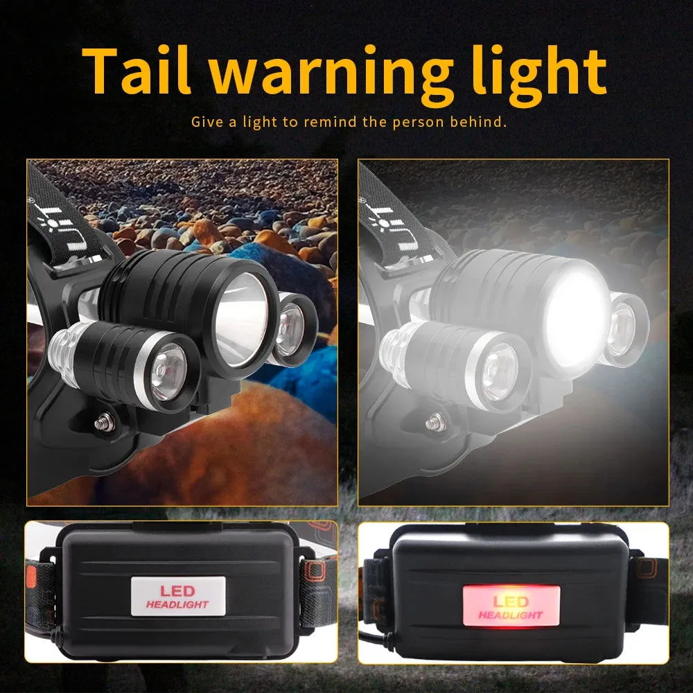 BORUiT 2000LM Super Bright LED Headlamp USB Rechargeable Headlight  Fishing Camping Lamp Waterproof Green Work Head Flashlight