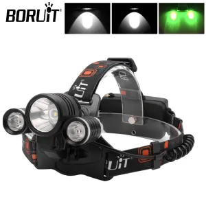 BORUiT 2000LM Super Bright LED Headlamp USB Rechargeable Headlight  Fishing Camping Lamp Waterproof Green Work Head Flashlight