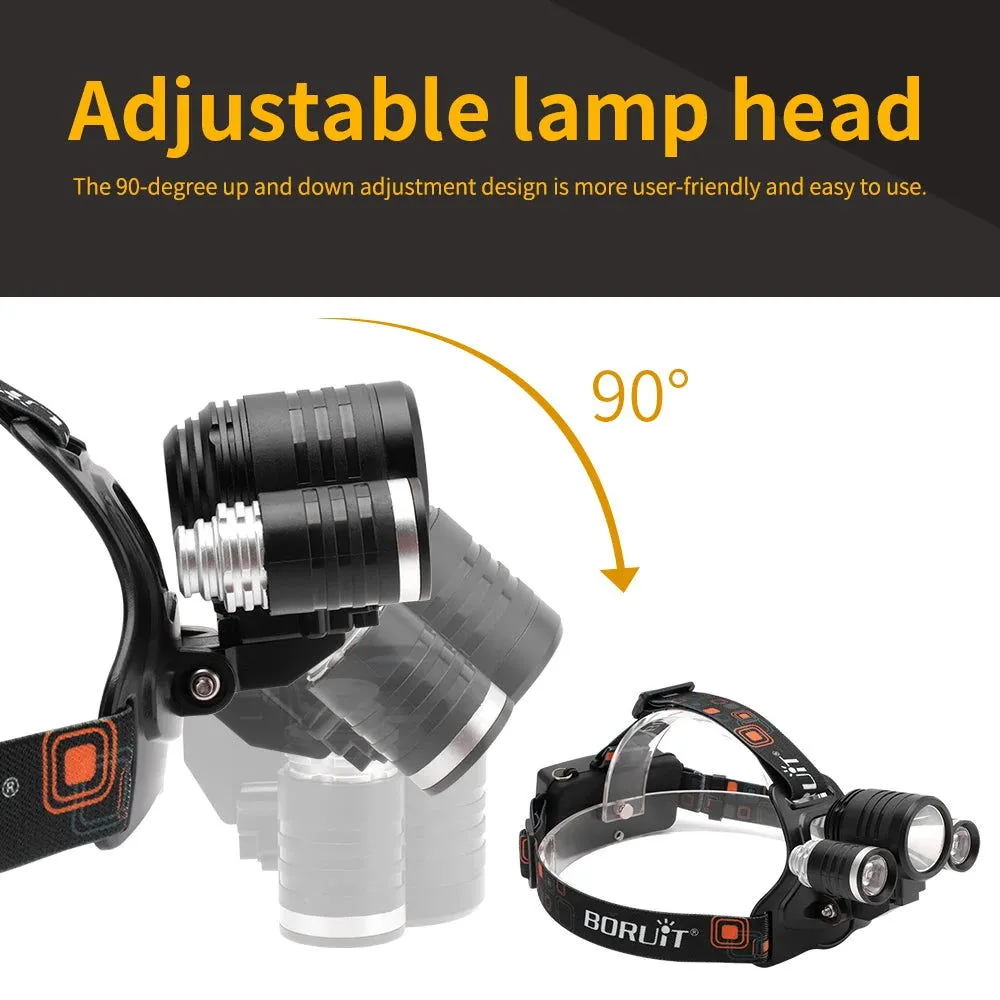 BORUiT 2000LM Super Bright LED Headlamp USB Rechargeable Headlight  Fishing Camping Lamp Waterproof Green Work Head Flashlight