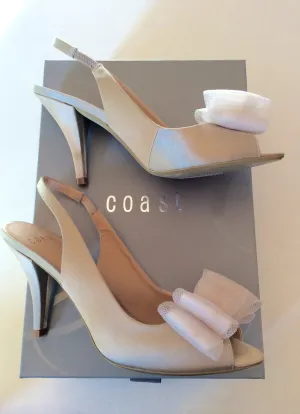 Brand New Coast Isla Natural Satin Peeptoe Slingback Heels Size 5/38