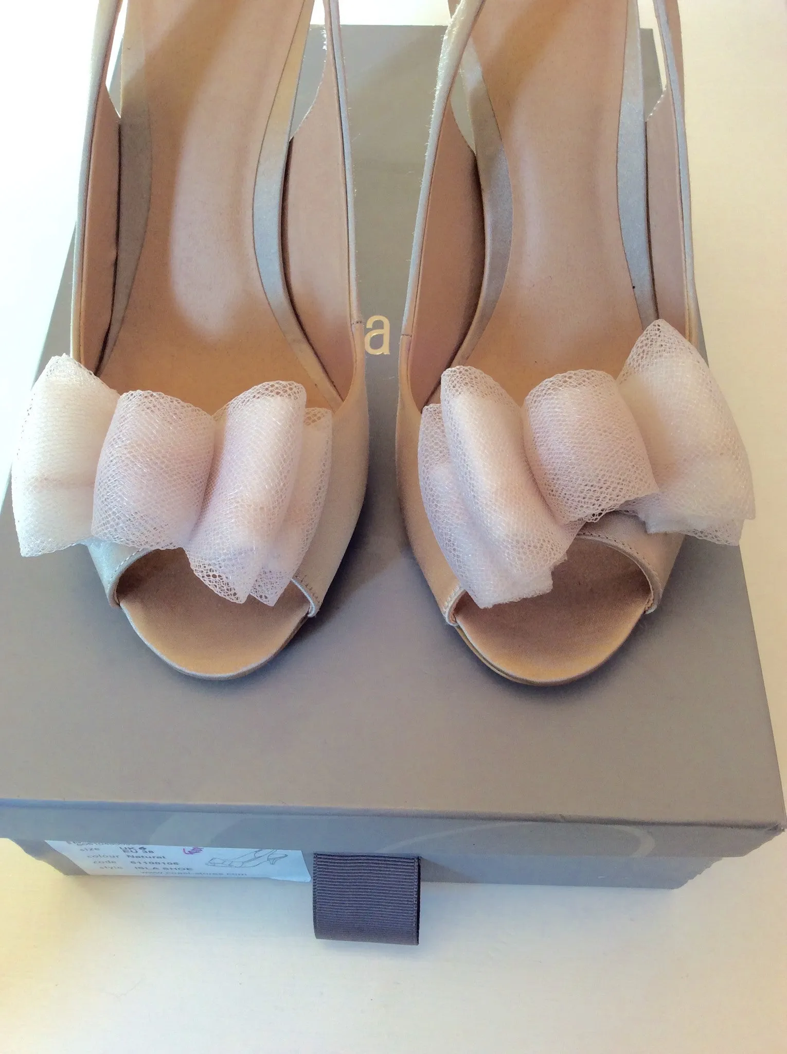 Brand New Coast Isla Natural Satin Peeptoe Slingback Heels Size 5/38