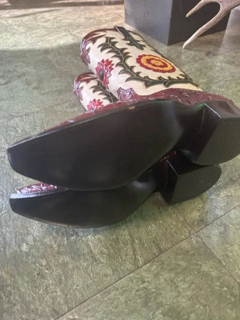 Burgundy Preban David Little's Custom Detailed Boots made in San Antonio Texas 12.5D Work of Art