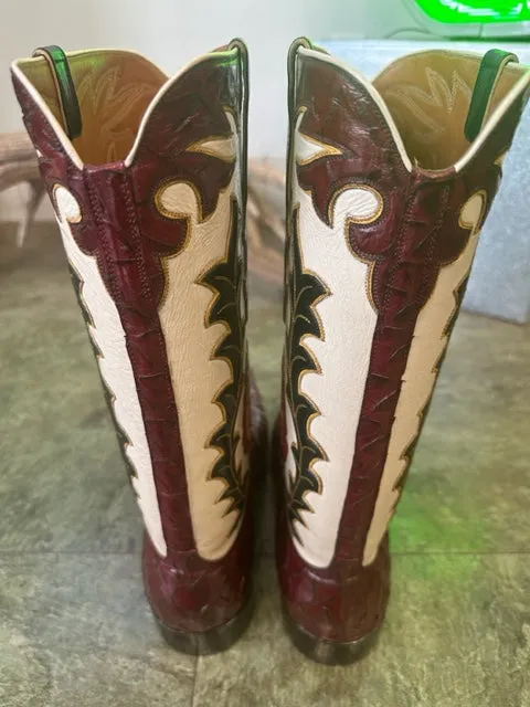 Burgundy Preban David Little's Custom Detailed Boots made in San Antonio Texas 12.5D Work of Art