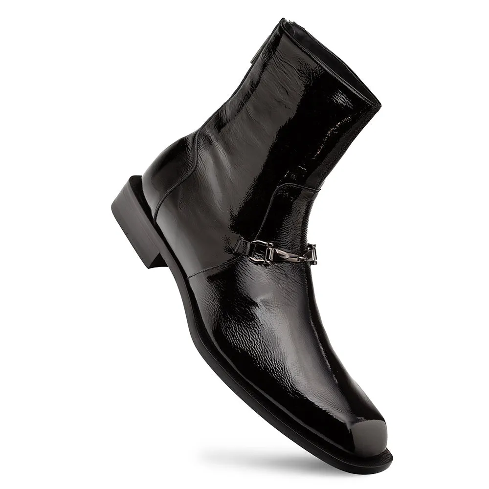Buscemi Hi-Shine Ornament Boot-Black | Mezlan office workers synthetic sole